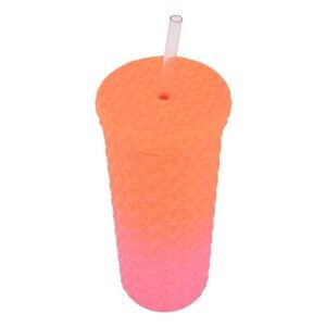 Pink Orange Ombre Textured Reusable Straw Cup